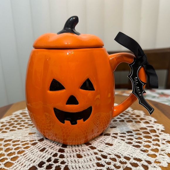 Rae Dunn Other - Halloween ceramic pumpkin mug with lid